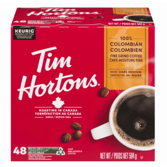 Tim Hortons Coffee 100% Colombian Dark Medium 48 K-Cups 504g