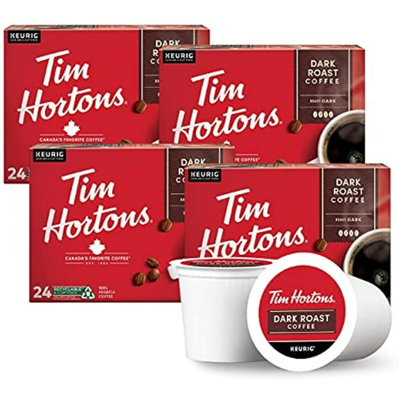 Tim Hortons Dark Roast Coffee, Single-Serve K-Cup Pods Compatible With Keurig Brewers, 96Ct K-Cups, Red