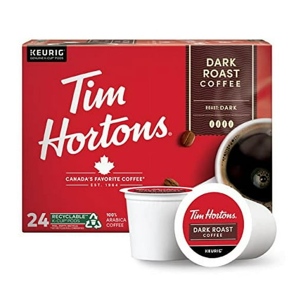 Tim Hortons Dark Roast Coffee, Single-Serve K-Cup Pods Compatible with Keurig Brewers, 24ct K-Cups