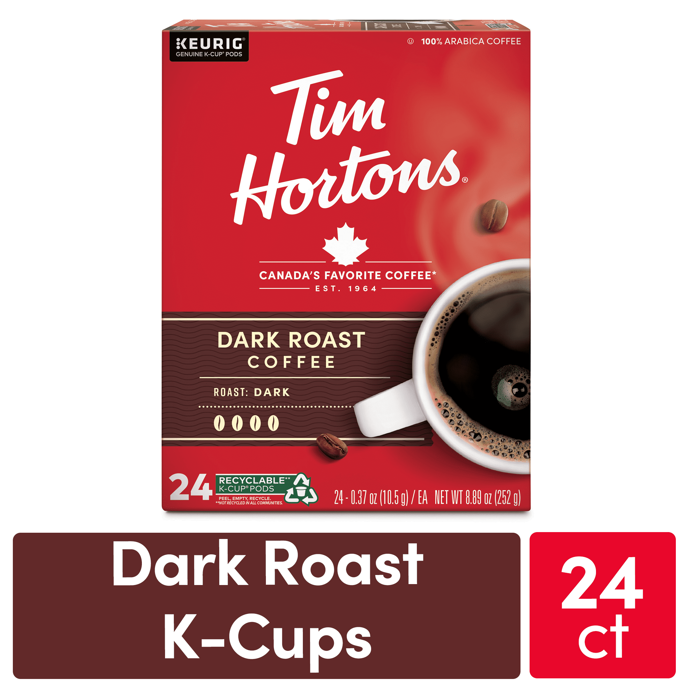 Tim Hortons Dark Roast K-Cup Coffee Pods for Keurig Brewers, Recyclable, 72  Ct 