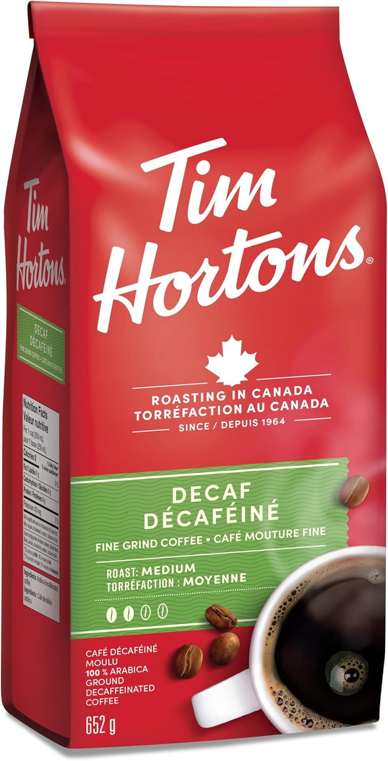 Tim Hortons Decaf Coffee, Fine Grind Bag, Medium Roast, 652g/1.4 lb