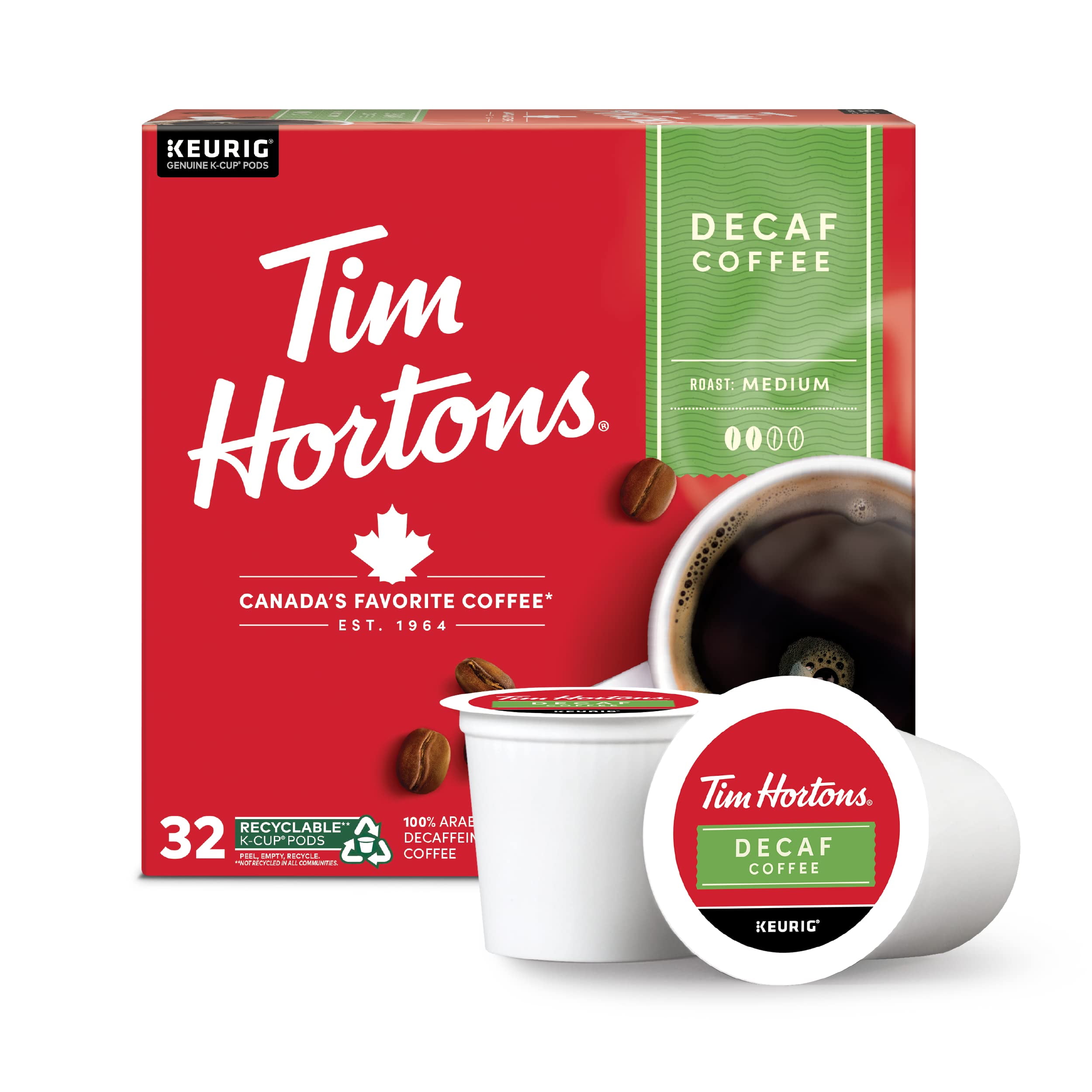 Tim Hortons Decaf, Medium Roast Coffee, SingleServe KCup Pods