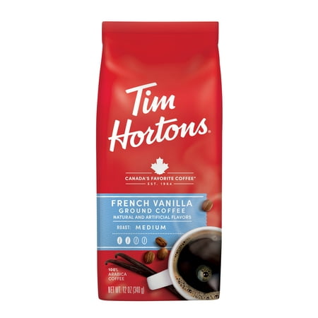 Tim Hortons French Vanilla Flavored Coffee, Medium Roast Ground Arabica, 12 oz Bag