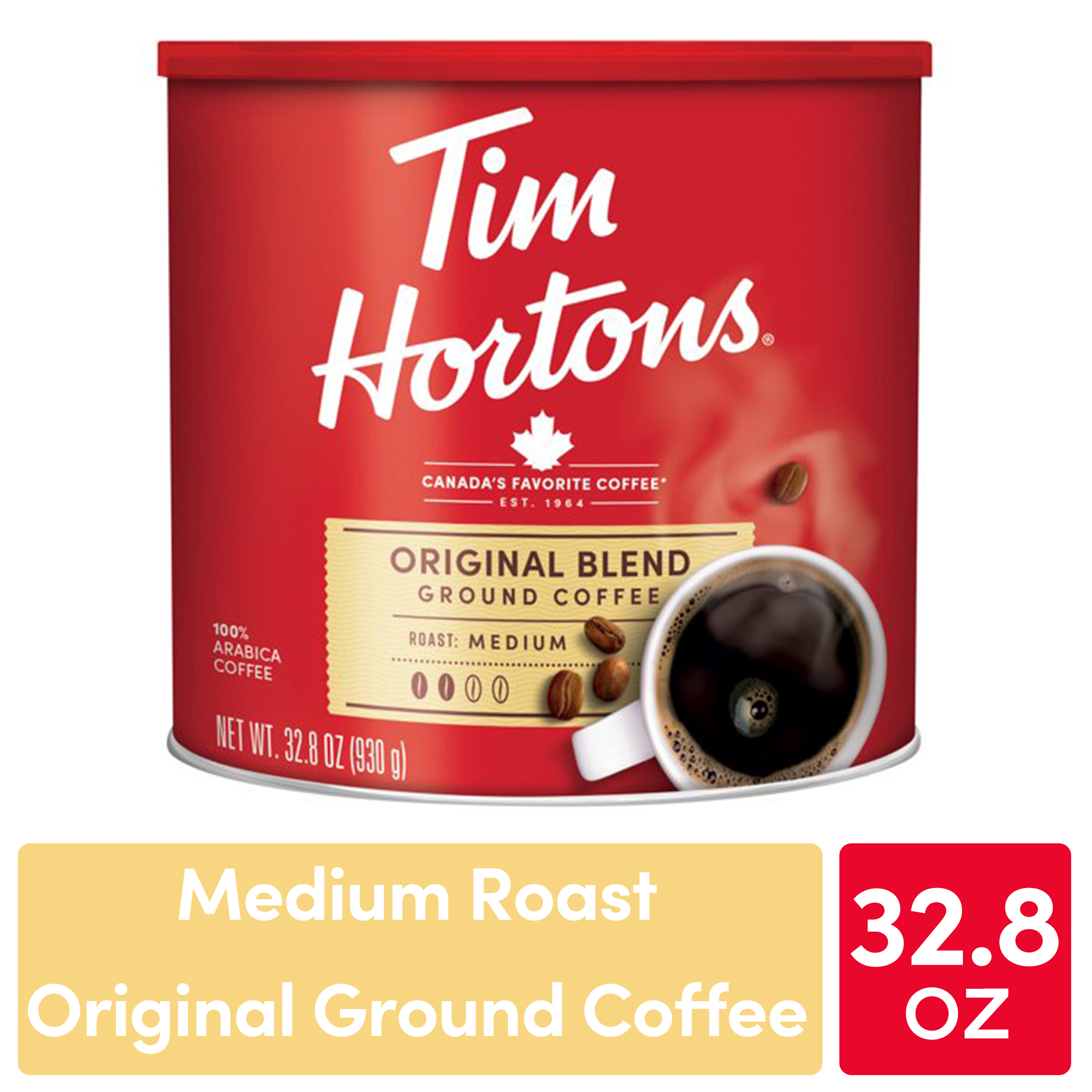 Tim Hortons Ground Coffee, 100% Arabica Medium Roast, 32.8 oz Canister - image 1 of 10