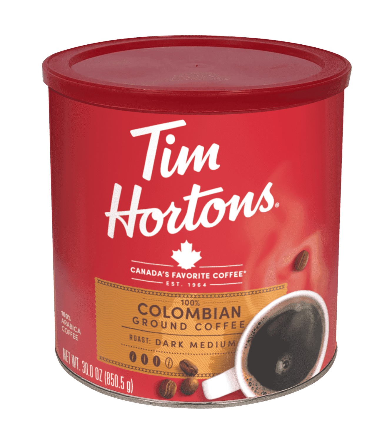 Tim Hortons Colombian Ground Coffee, 100% Arabica Dark Medium Roast, 30 oz Canister