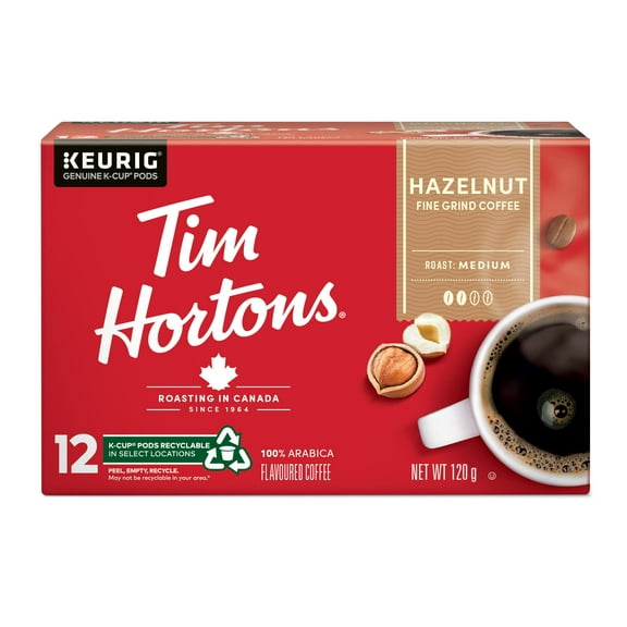Tim Hortons Hazelnut Flavoured Coffee, Single Serve Keurig K-Cup Pods, Medium Roast, 12 Count