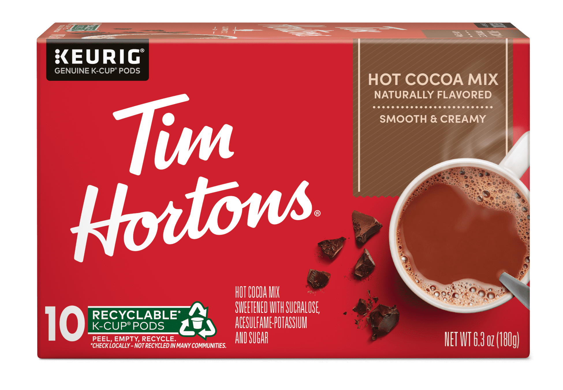 Tim Hortons, Naturally Flavored, Hot Cocoa Mix, K-Cup Pods, 10 Count
