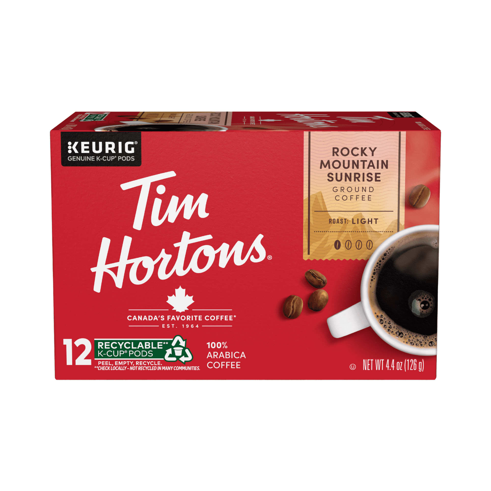 Tim Hortons Rocky Mountain Sunrise Light Roast K-Cup Coffee Pods, 12 Count