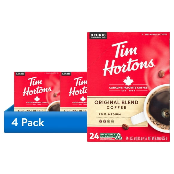 (4 pack) Tim Hortons Original Blend Medium Roast Keurig Coffee Pods, 24 Ct