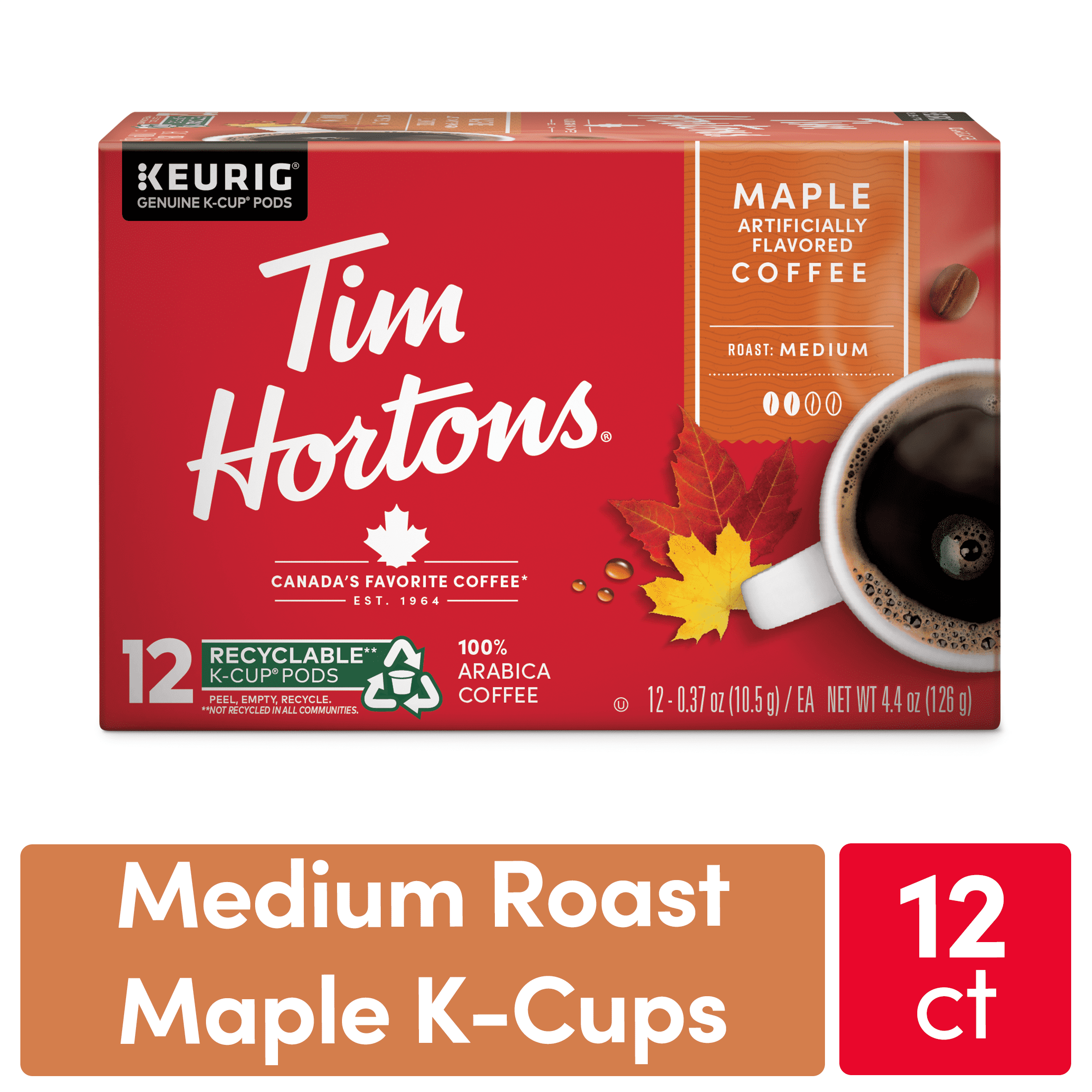 Tim Hortons Maple Flavored KCup Coffee Pods, Recyclable, 12ct for