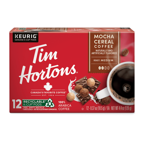 Tim Hortons, Mocha Cereal, K-Cup Coffee Pods, Medium Roast, 12 Count