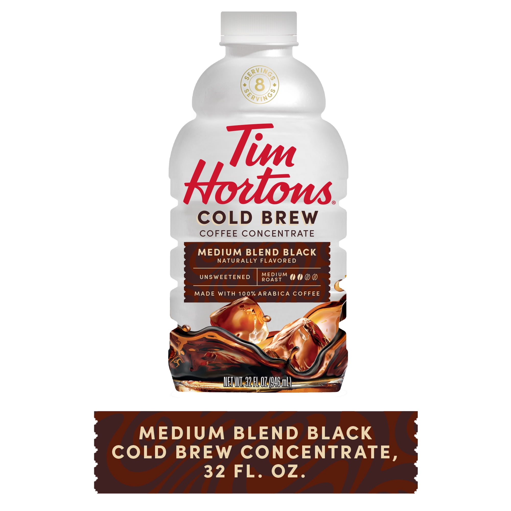 Tim Hortons Medium Blend Black Cold Brew Coffee Concentrate, 100% Arabica  Medium Roast, 32 oz 