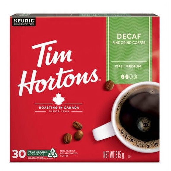Tim Hortons Medium Roast K-cup Decaf Coffee 30 Count, {Imported from Canada}