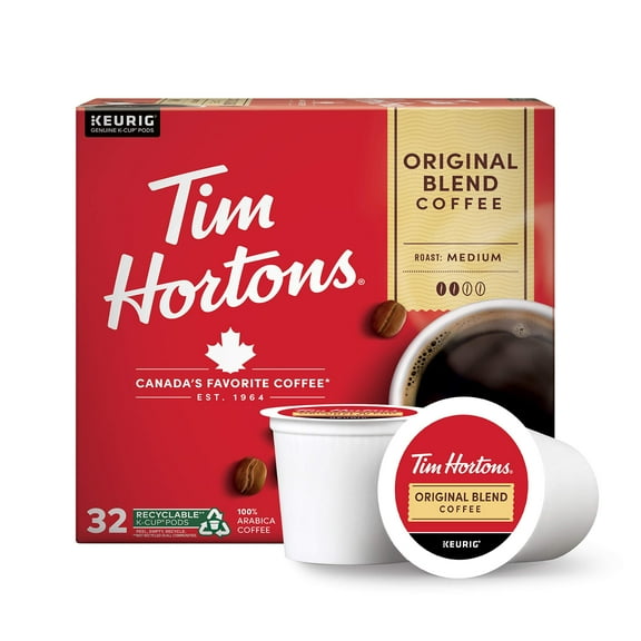 Tim Hortons Original Blend, Medium Roast Coffee, Single-Serve K-Cup Pods Compatible With Keurig Brewers, 32Ct K-Cups,Red