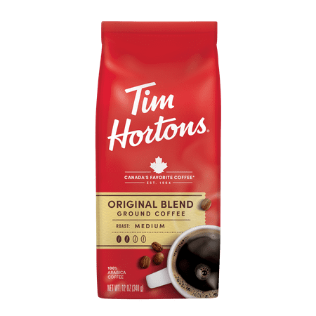 Tim Hortons Original Blend Ground Coffee, 100% Arabica Medium Roast, 12 oz Bag