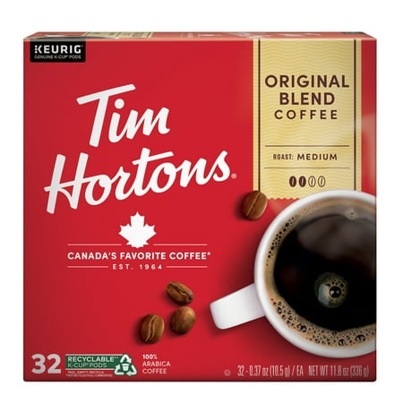 Tim Hortons Original Medium Roast K-Cup Coffee Pods for Keurig Brewers, Recyclable, 32 Ct