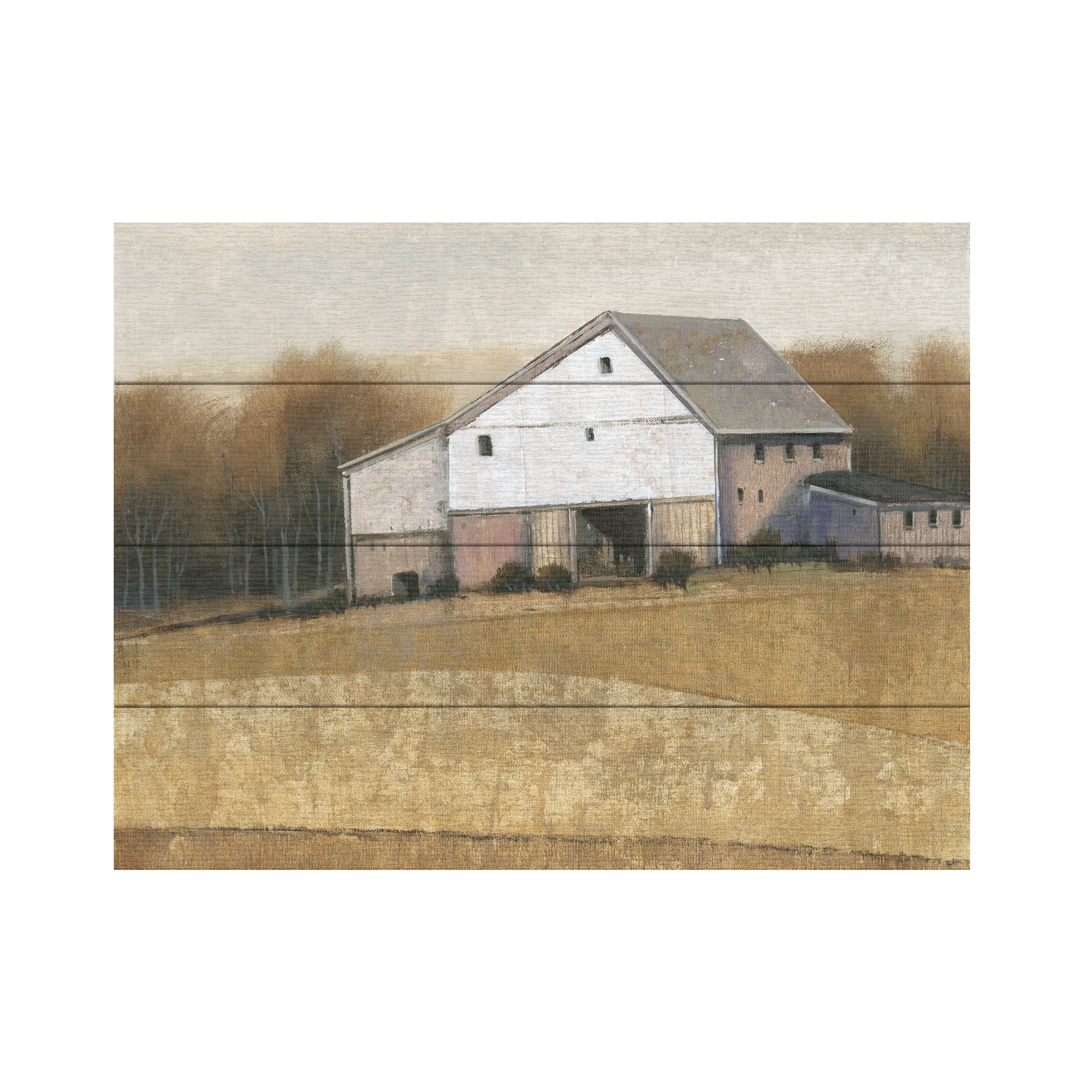 White Barn View I Canvas Art in Tan and White
