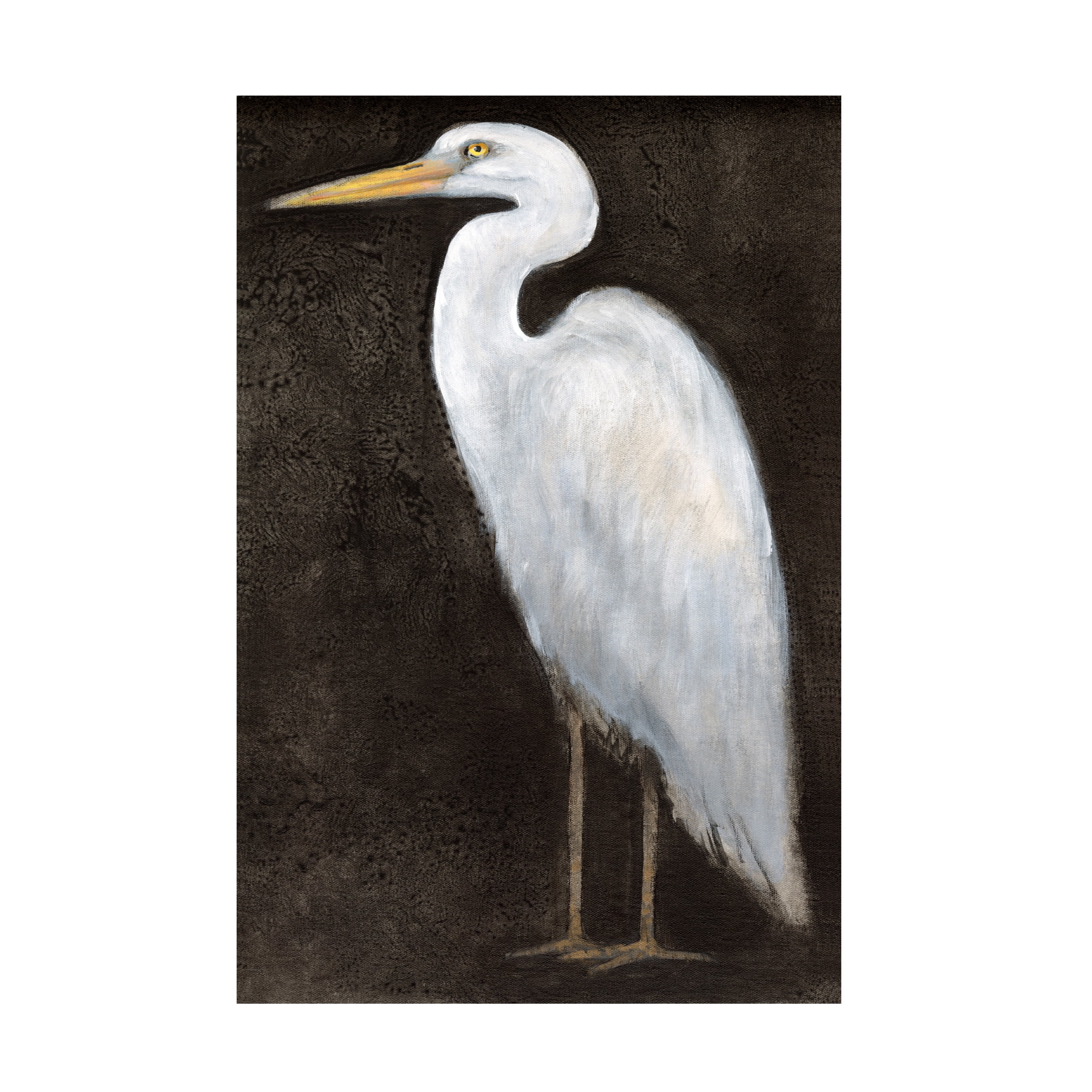 White Heron Portrait Canvas Art in Black Frame
