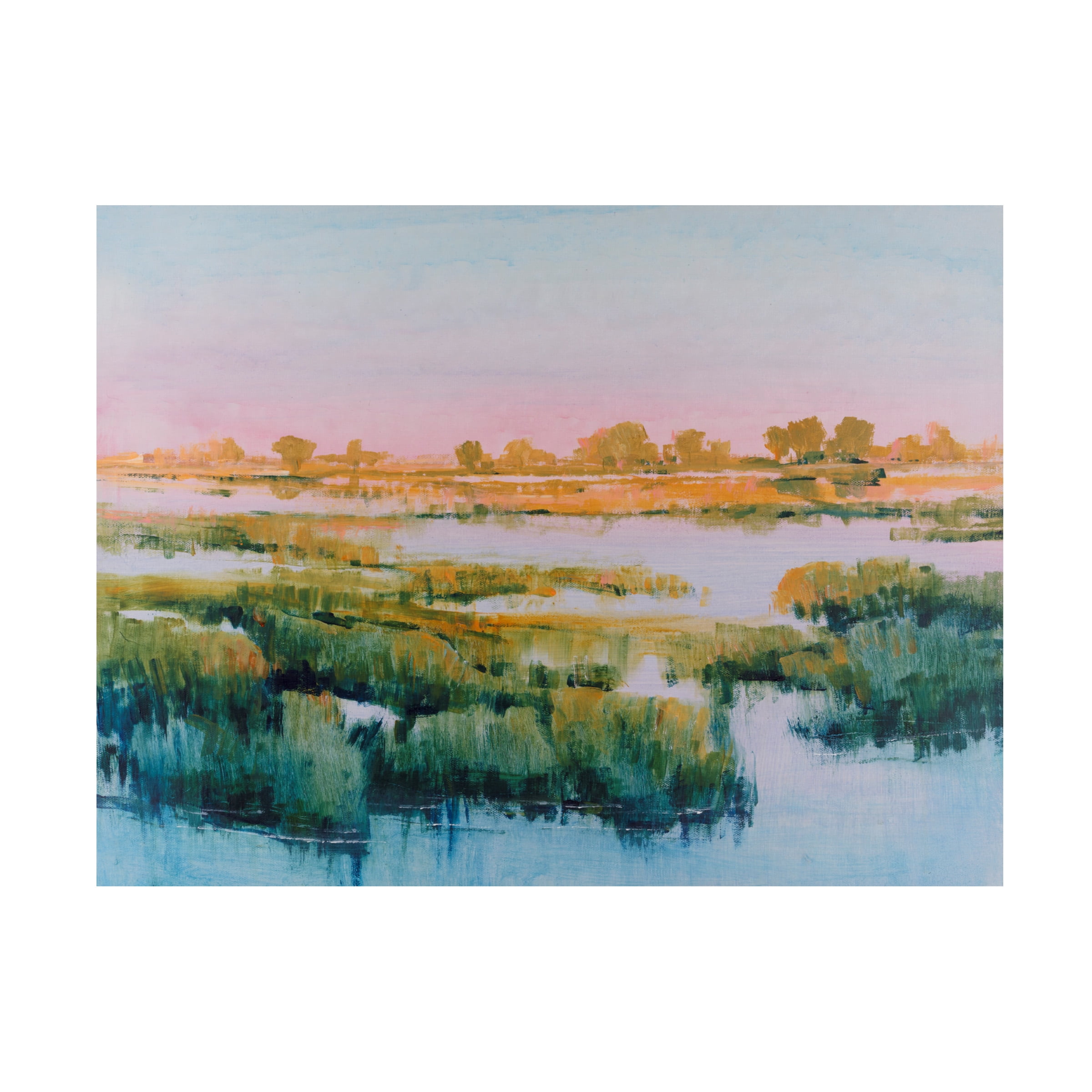 Marshland View Landscape Canvas Art in Turquoise and Pink