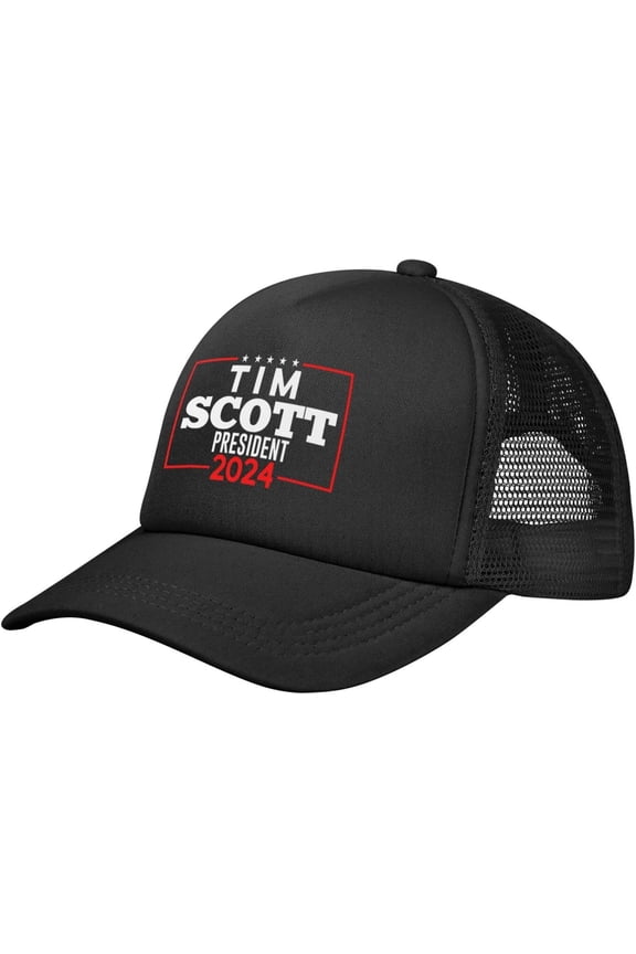 Tim Scott for President 2024 Trucker Hat Men Mesh Baseball Cap Cowboy Hat Women Sun Hat Dad Cap Fishing hat Black
