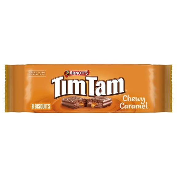 Tim Tam Chewy Caramel Chocolatey Biscuit Bars 9 Pieces 175g, Imported from Britain