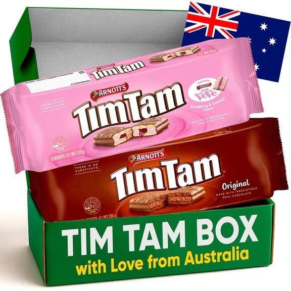 Tim Tam Cookies Gift 2 Pack Australian Chocolate Biscuits Variety Pack | Original & Iced VoVo Flavors | Gift Snack Box | Australian Candy | International Snack Box