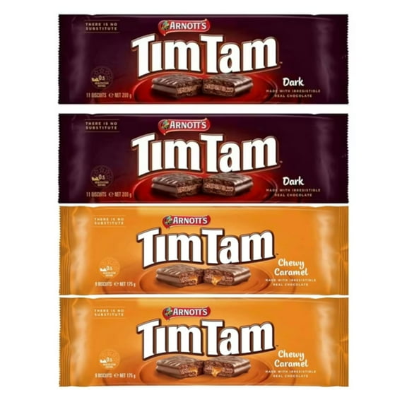 Tim Tam Delicious - Dark, Chewy Caramel (Pack of 4) Chocolate Cookie Biscuits, Aussie Made & Loved ...