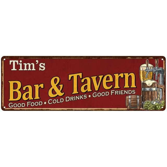 Tim's Bar and Tavern Red Chic Sign Man Cave Decor Gift 6x18 206180002029