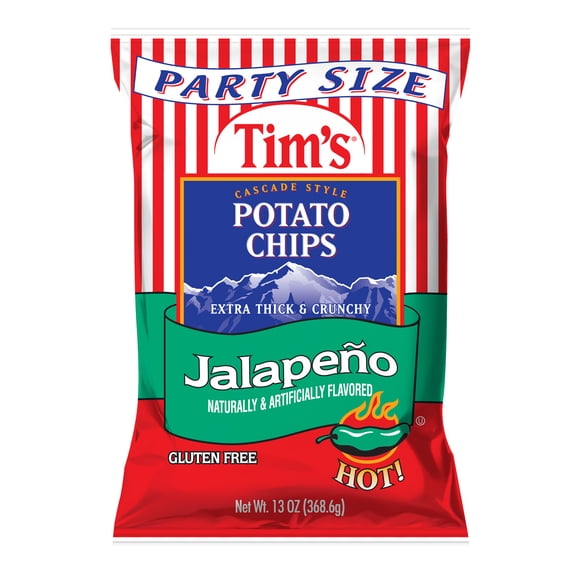 Tim's Cascade Snacks Jalapeno Cascade Style Potato Chips, Gluten-Free, Party Size, 13 oz Bag