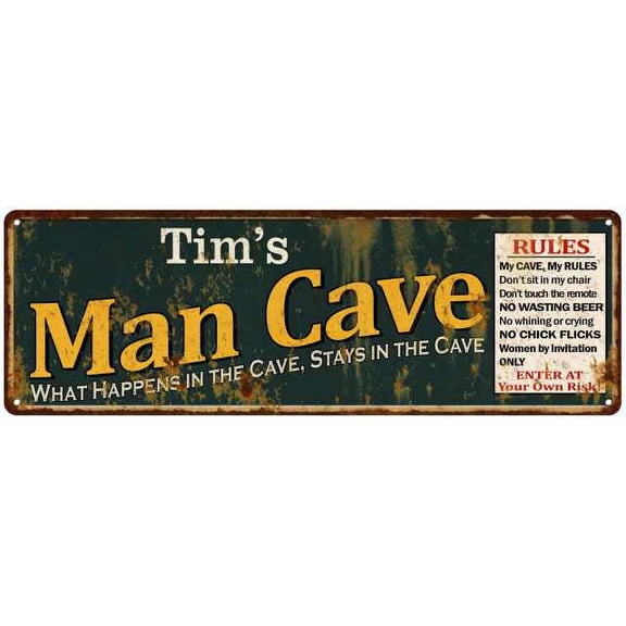Tim's Man Cave Rules Green Sign Decor Gift 8x24 108240005029
