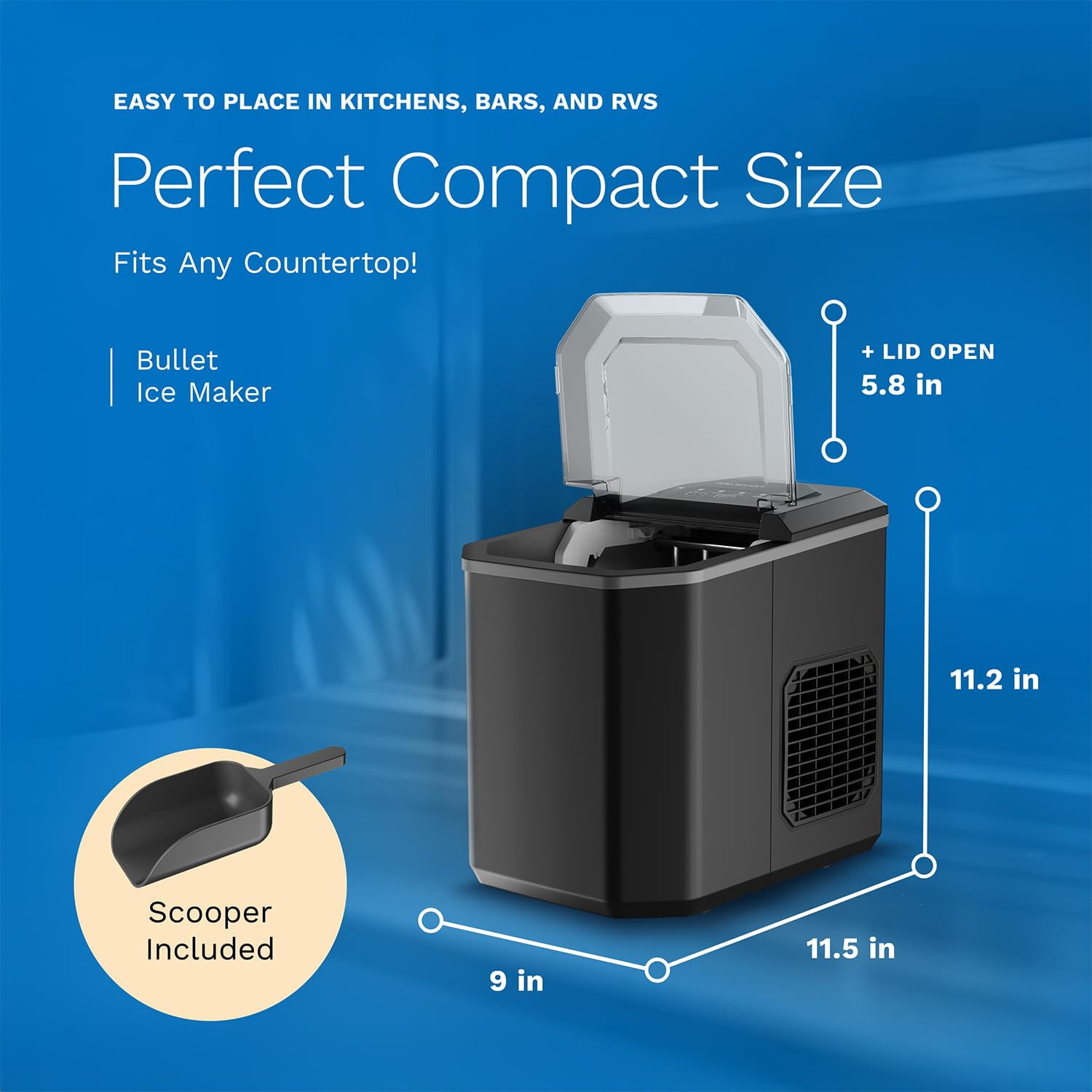 TimHome-US Countertop Ice Maker – 9 Ice Cubes in Just 6 Minutes, 26lbs in 24Hrs, 2 Ice Sizes, Self-Cleaning, Includes Ice Scoop & 5 Ice Bags, Black Portable Ice Maker for Home/Kitchen/Bar/Dorm/RV
