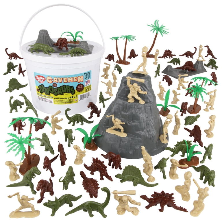 TimMee Bucket of Prehistoric DINOSAUR & CAVEMAN - 83pc Plastic