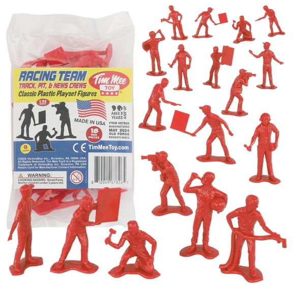 TimMee Car Racing Team Pit Track & News Crews - Red 18pc Plastic Toy Figures US