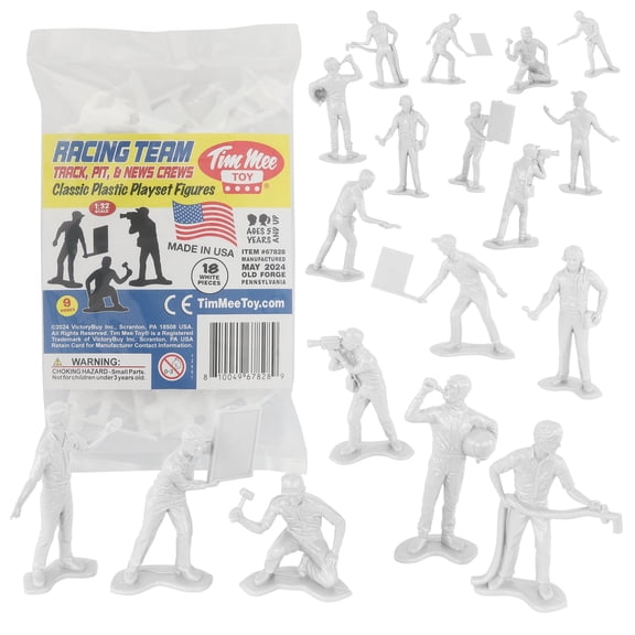 TimMee Car Racing Team Pit Track & News Crews - White 18pc Plastic Toy Figures