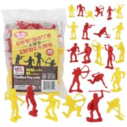 TimMee Cowboys & Indians Plastic Figures - 40pc Red & Yellow Playset - US Made