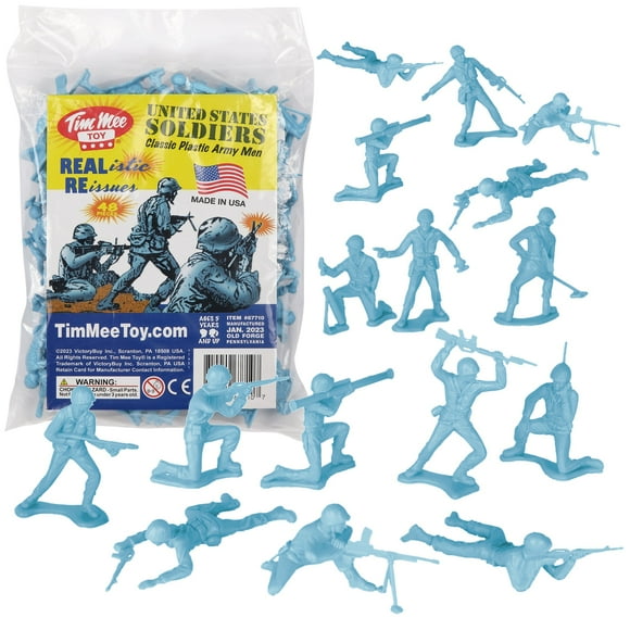 TimMee Plastic Army Men - Powder Blue 48pc Toy Soldier Figures - Made in USA