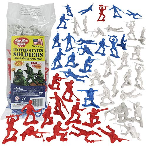 TimMee Plastic Army Men - Red White & Blue 72pc Soldier Figures