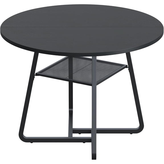Timagebreze 43" Round Industrial Dining Table for 4-6, Metal Mesh Shelf & Metal Frame for Kitchen/Dining Room,Black