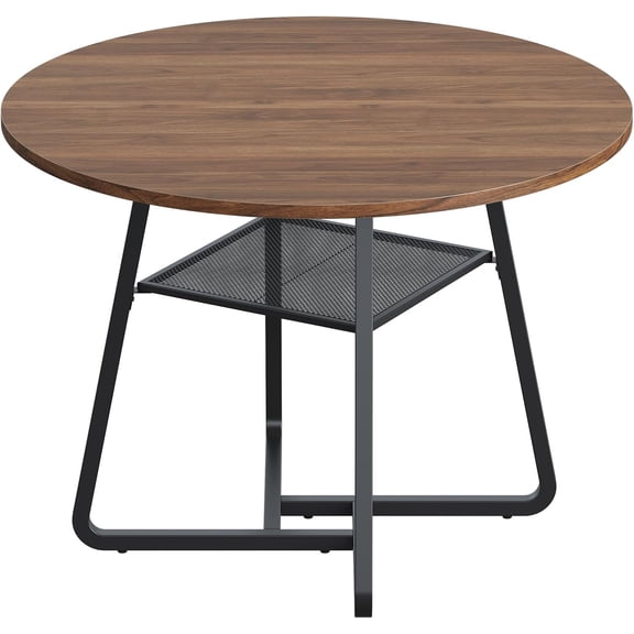 Timagebreze 43" Round Industrial Dining Table for 4-6, Metal Mesh Shelf & Metal Frame for Kitchen/Dining Room,Rustic Brown