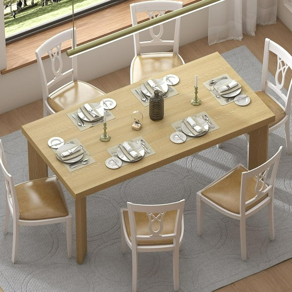Timagebreze 63 Inch Dining Table,6-Person Indoor Table with Wood Legs & Large Tabletop,Natural