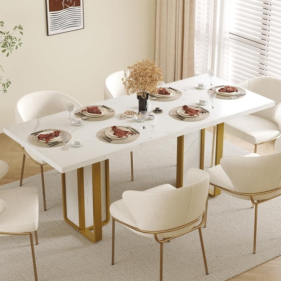 Timagebreze 71 Inch Farmhouse Dining Table for 6-8 Rectangular Dinner Table with Large Waterproof Tabletop for Kitchen & Dining Room,White