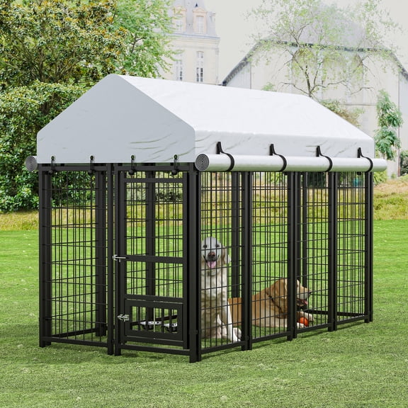 Timagebreze Heavy Duty Outdoor Dog Kennel, Welded Steel Wire Playpen with UV-Resistant Roof & Lock for Large Dogs,8x4x6 FT