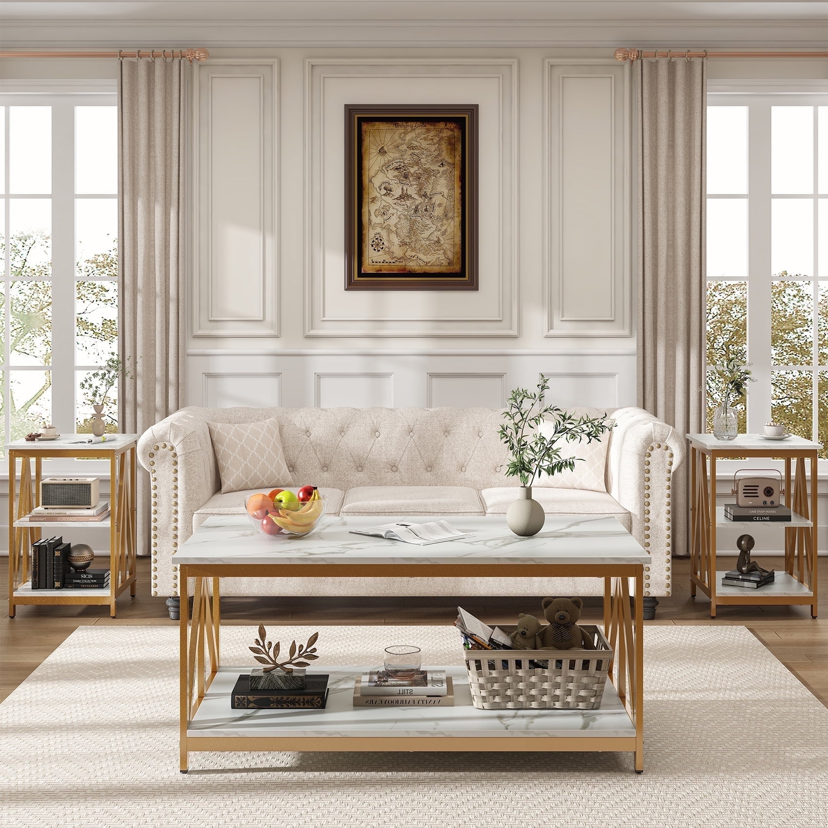 Timagebreze Wood 3-Piece Table Sets Includes 1 and 2 End Tables Home Accent Furniture for Living Room