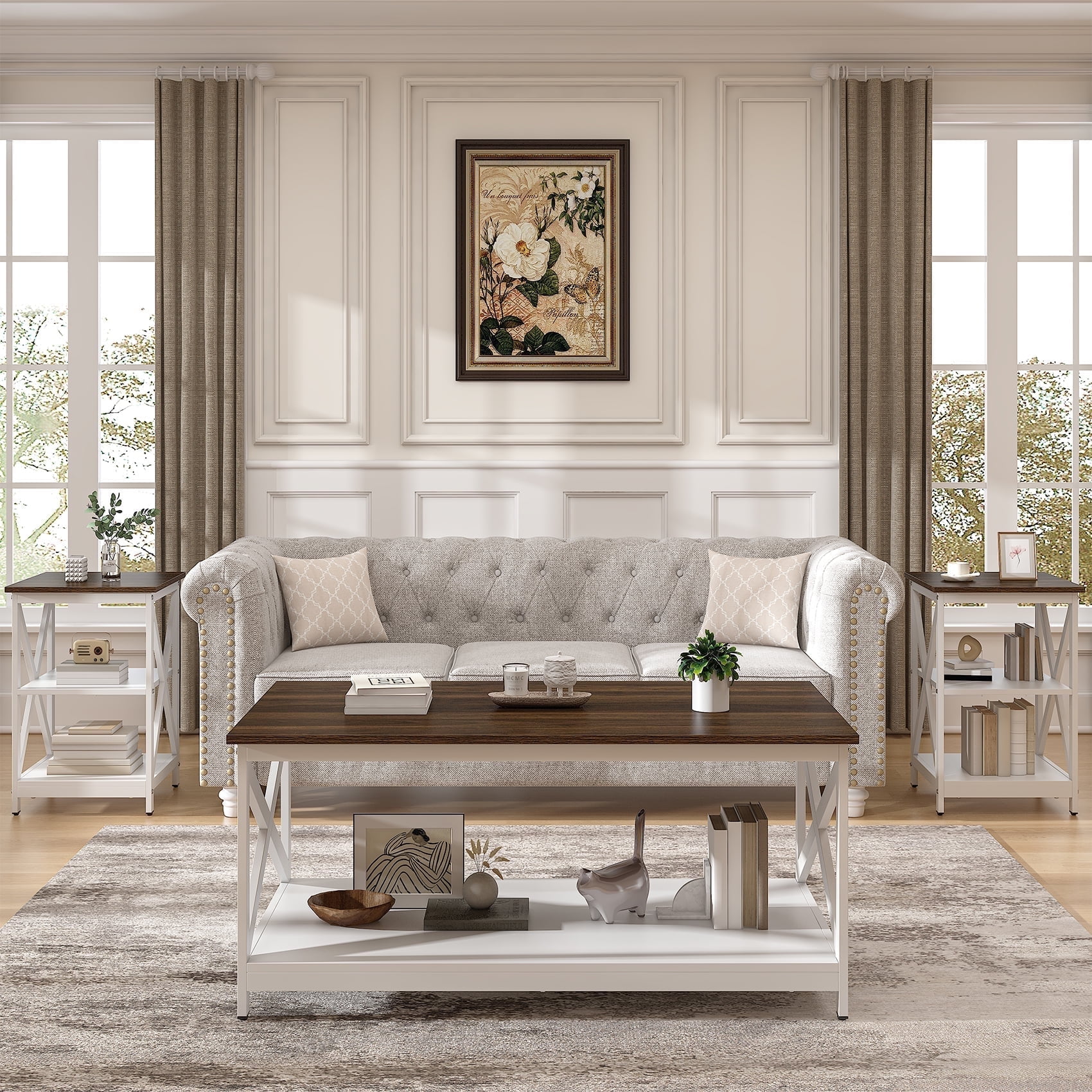 Timagebreze Wood 3-Piece Table Sets Includes 1 and 2 End Tables Home Accent Furniture for Living Room