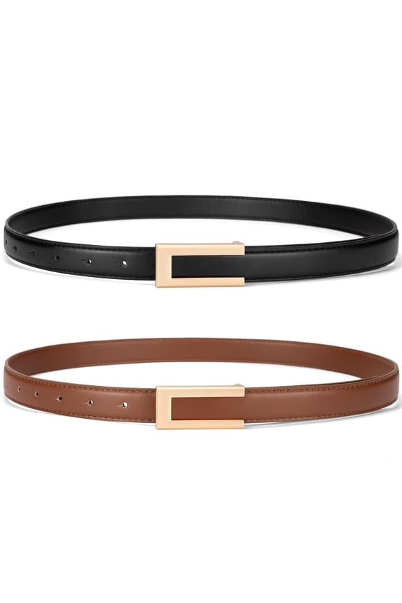2 Pcs Women’s Belt Skinny Leather Belts for Women with Gold Buckle Ladies Waist Belt