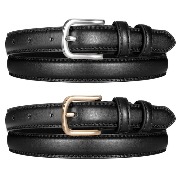 Timarkment 2 pcs Belts for Women with Gold Silver Pin Buckle Skinny Black Leather Women Belts for Jeans Dresses