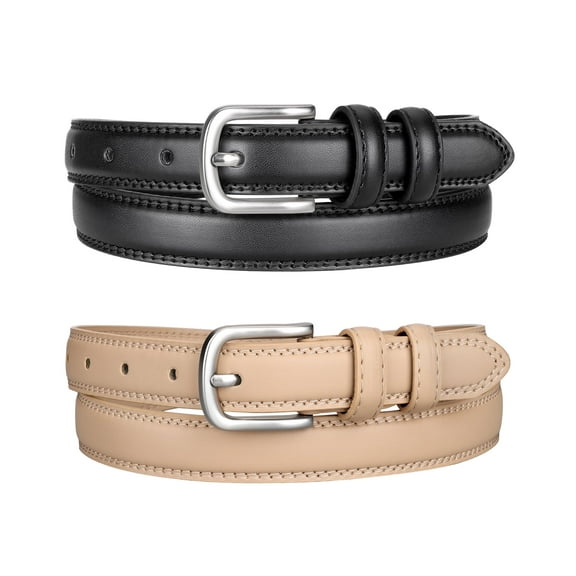 Timarkment 2 pcs Belts for Women with Silver Pin Buckle Skinny Leather Women Belts for Jeans Dresses