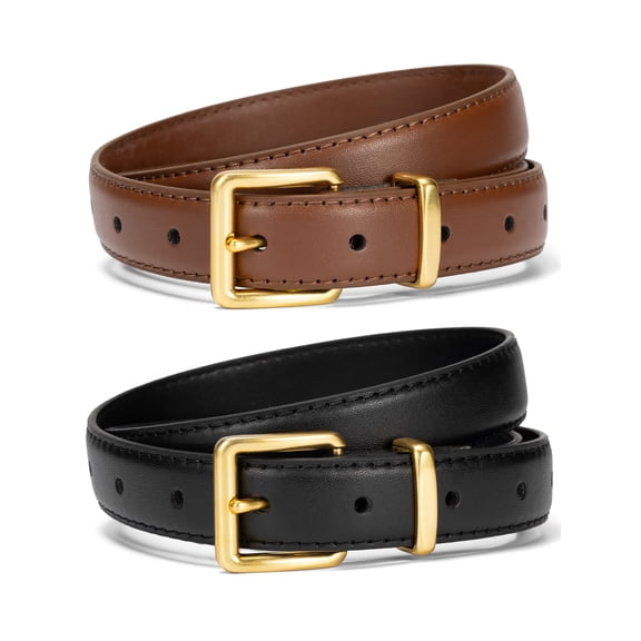 Timarkment 2PCS Belts for Women Black Womens Belt for Jeans Dress Brown Leather Belt with Vintage Gold Buckle