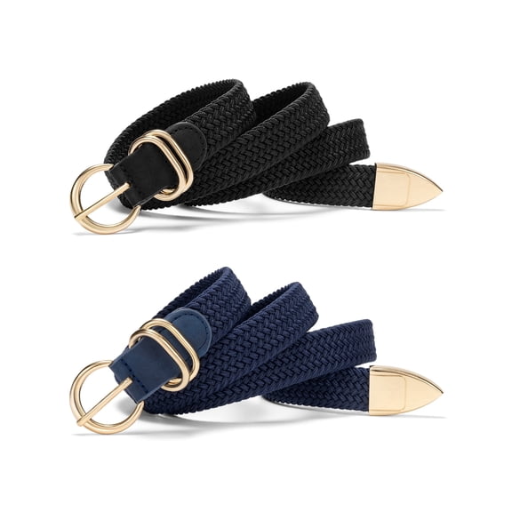 Timarkment 2Pcs Belts for Women Black and Blue Belt Stretch Braided Womens Belts for Jeans Dresses