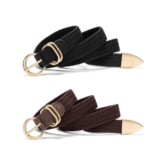 Timarkment 2Pcs Belts for Women Black and Coffee Belt Stretch Braided Womens Belts for Jeans Dresses